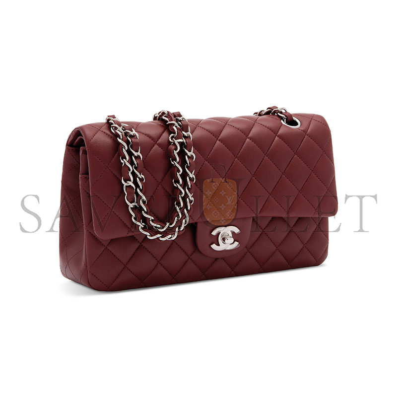 CHANEL MASTER MEDIUM CLASSIC FLAP BAG WITH SILVER HARDWARE BURGUNDY A01112 (25*16*8cm)